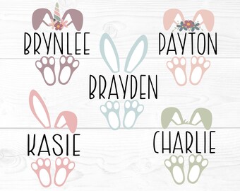 Easter Bunny Bundle svg, Split Name Frames, Bunny ears and feet svg, Easter monogram png, spring name tags svg, Baby onesie