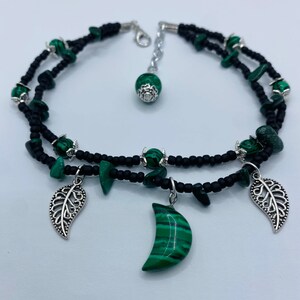 Malachite crystal double stranded moon anklet