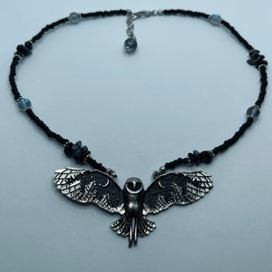Night sky owl opalite, snowflake obsidian necklace/choker