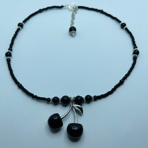 Black cherries obsidian crystals necklace/choker