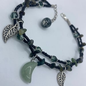 Green Aventurine, tourmaline, mossy agate, green ghost Quartz nature double strand moon anklet