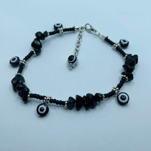 Obsidian crystals and evil eye protection anklet