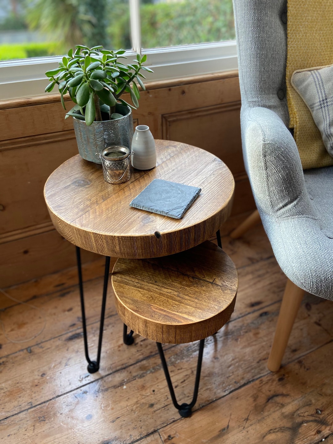 Handcrafted Rustic Round Nest of Tables Scaffold Board Etsy
