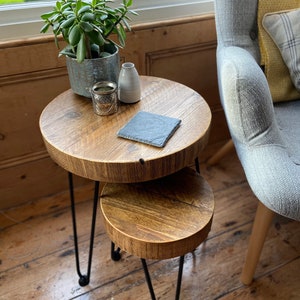 Handcrafted Rustic Round Nest of Tables | Scaffold Board Furniture | Side Tables | Wood Tables