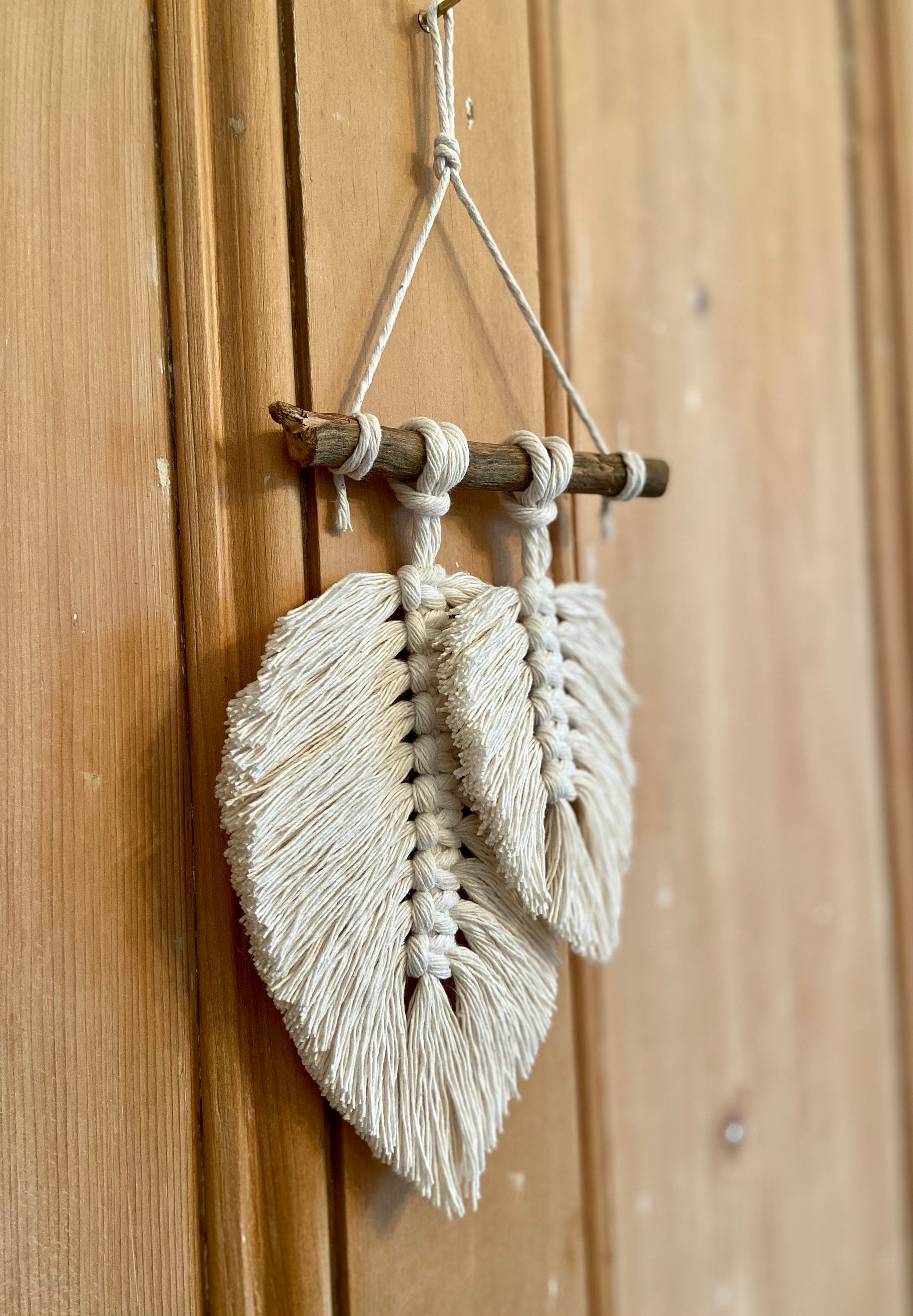 Handmade Macrame Leaf Wall Hanging Feather Macrame Wall Etsy