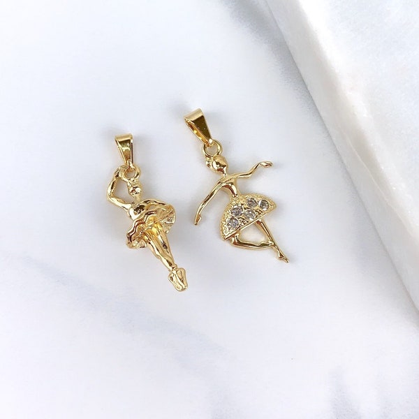 18k Gold Filled Fancy 3D Ballet Dancer with CZ Cubic Zirconia Charms Pendant Wholesale Jewelry Supplies