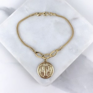 18k Gold gefüllt 8 Zoll Schlangenkette Benedikt Münze Charme Kettenglied, Armband für Großverkauf und Schmuckzubehör