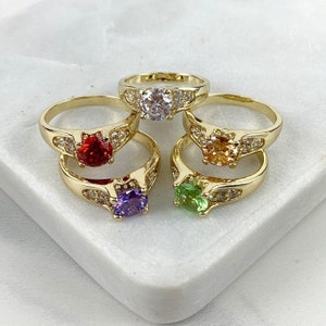 Accented Ring In 18k Gold Filled Featuring Cubic Zirconia Prong Setting Wholesale Jewelry Making Supplies