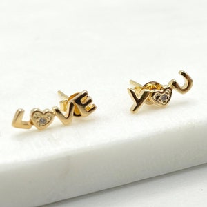18k Gold Filled &#39;&#39;Love You&#39;&#39; Word Stud Earrings with Cubic Zirconia, Wholesale Jewelry Making Supplies