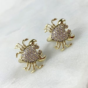 18k Gold Filled Micro Cubic Zirconia Crab Huggie Earrings Featuring Heart Shape Zirconia Wholesale Jewelry Making Supplies