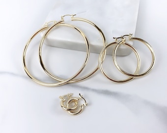 Cerchietti piani riempiti in oro 18k 15 mm, 20 mm, 30 mm, 40 mm, 60 mm, 70 mm Orecchini Forniture all'ingrosso per gioielli