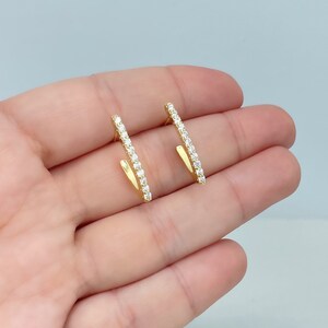 18k Gold Filled Clear Micro Cubic Zirconia V-Shape Small Hoop Earrings, Fine Hoop Earrings, Wholesale Jewelry