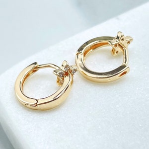 18k Gold Filled 12mm Huggie Earrings with Micro Cubic Zirconia Star Charm Detail, Wholesale Jewelry Making Supplies