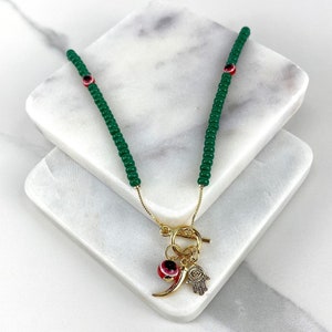 18k Gold Filled Fancy Green Pearls Red, Greek Eyes Lucky Necklace Wholesale Jewelry Supplies