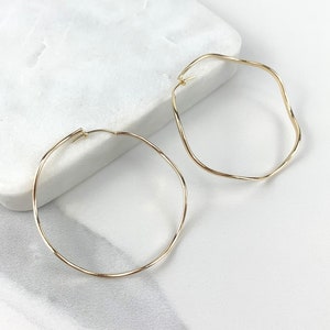 18k Gold Filled 52mm Waved Hoop Earrings, 2mm Thickness, Wholesale Jewelry Making Supplies