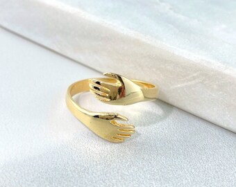 Adjustable 18k Gold Filled Hands & Hug, Hugging Ring Wholesale Jewelry Supplies