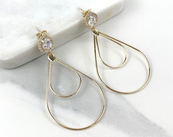 18k Gold Filled Pear Cubic Zirconia with Double Dangling Teardrop Earrings Wholesale Jewelry Making Supplies