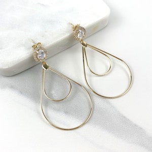 18k Gold Filled Pear Cubic Zirconia with Double Dangling Teardrop Earrings Wholesale Jewelry Making Supplies