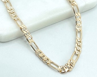 18k Gold Filled 6mm Flat Figaro Chain, 24 Inches Long Necklace or Bracelet 9 Inches Long, Wholesale Jewelry Making Supplies