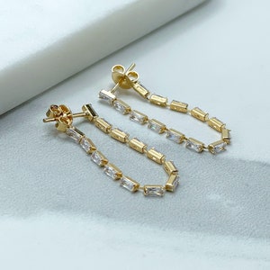 18k Gold Filled with Cubic Zirconia, Stud, Square Stones, Graduate Earrings, Wholesale Jewelry Making Supplies