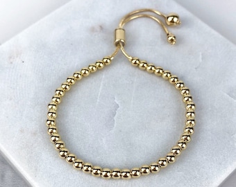18k Gold Filled Kleines 4 mm Gold Ball verstellbares Armband, Perlenschiebeverschluss Armband, stapelbares Design Armband Schmuckzubehör