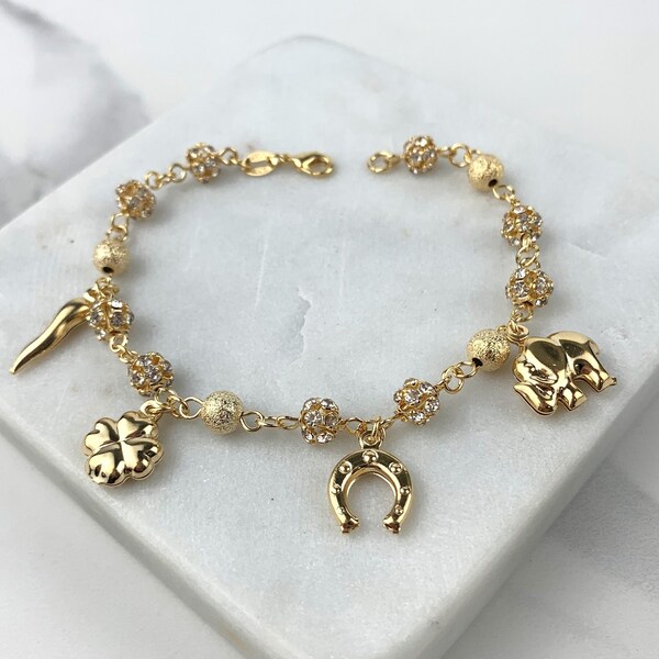 18k Gold Filled Fancy Lucky, Peace,Pearl Charms Bracelet Wholesale Jewelry Supplies