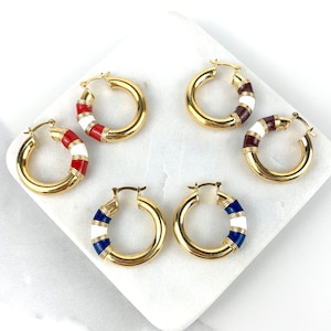 Mariner Style 18k Gold Filled 28mm Hoops Earrings Featuring Handcrafted Enamel Colorful Painting Wholesale Jewelry Making Supplies