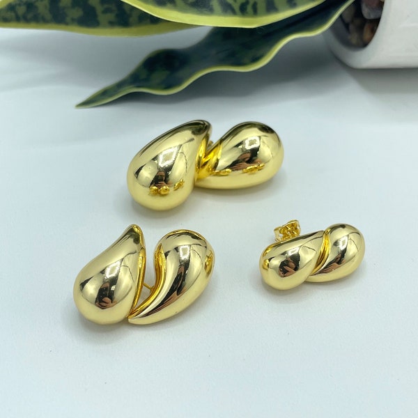 18k Gold Filled Gold Dome Earrings, Chunky Vintage Drop Shape Earrings, Teardrop Puffed Earrings, Thick Gold Earrings, Wholesale Jewelry