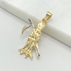 18k Gold Filled Two Tone Santa Muerte, Grim Reaper Pendant Charms, Skeleton Jewelry, Wholesale Jewelry Making Supplies