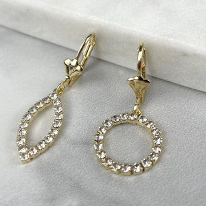 18k Gold Filled Fancy CZ Cubic Zirconia Square, Heart,Circle, Leafs  Leverback Jacket Earrings Wholesale Jewelry Supplies