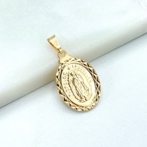 18k Gold Filled Virgen De Guadalupe, Our Lady of Guadalupe Oval Medal Pendant Charms, Catholic Roman Protection, Wholesale Jewelry Supplies