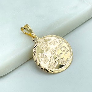 18k Gold Filled Luck, Health, Power, Happiness, Love, Protection, Fortune Symbols Medal Medallion Pendant, Wholesale Jewelry Making Supplies