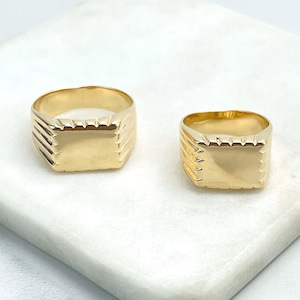 18k Gold Filled Rectangular Signet Ring with Texturized Sides, Wholesale Jewelry Making Supplies