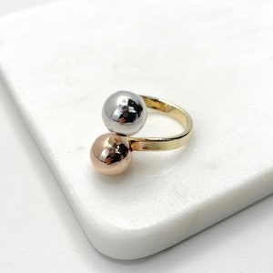 18k Gold Filled Three Tone Adjustable Double Ball Ring Wholesale Jewelry Making Supplies