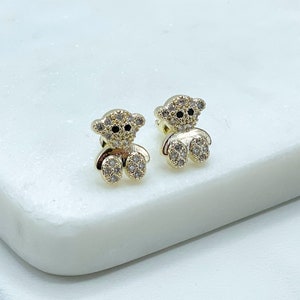 18k Gold Filled Micro Pave Cubic Zirconia with Cutie Small Bear Shape Stud Earrings Wholesale Jewelry Making Supplies