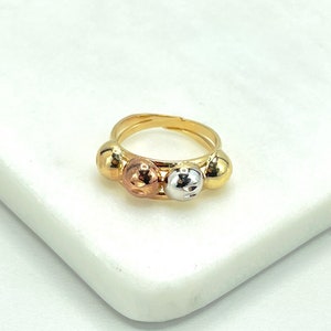 18k Gold Filled Three Tone, Tri-Color Classic Elegant Balls Ring Wholesale Jewelry Making Supplies