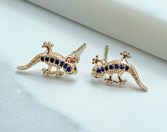 18k Gold Filled Fancy CZ Blue Cubic Zirconia Lizard Stud Earrings Wholesale Jewelry Supplies