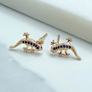 18k Gold Filled Fancy CZ Blue Cubic Zirconia Lizard Stud Earrings Wholesale Jewelry Supplies