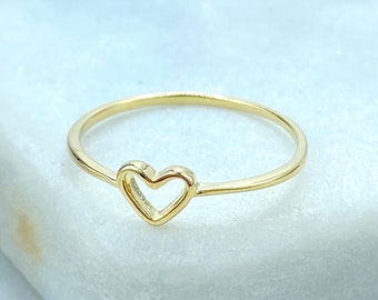 18k Gold Filled Small Heart Ring, Cutout Small Heart Thin Ring, Minimalist Ring, Romantic Ring, Wholesale Jewelry