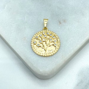 18k Gold Filled Tree of Life Medal, Medallion Pendant with Clear Micro Cubic Zirconia, Tree of Life Charm, Wholesale Jewelry