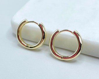 18k Gold Filled Plain 14mm, 16mm, or 18mm Huggie Earrings, 3mm Thickness, Wholesale Jewelry Making Supplies
