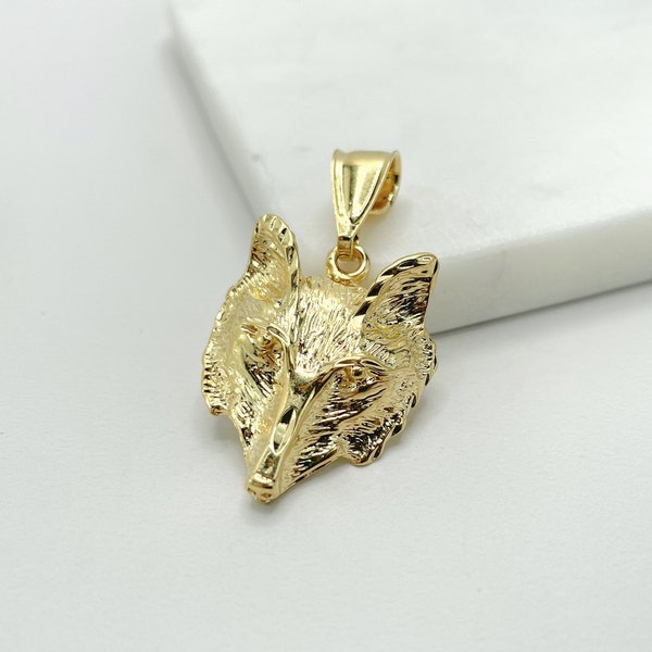 18k Gold Filled Wolf Fox Texturized Face Pendant Charms Wholesale Jewelry Making Supplies