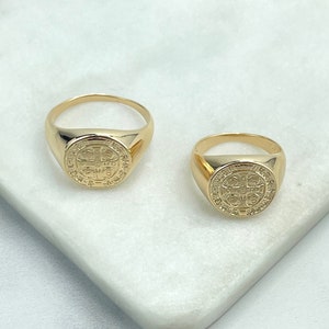 18k Gold Filled Saint Benedict Ring, Saint Benoit Ring, St Benedict Medals Protection Signet Band, Wholesale Jewelry Making Supplies