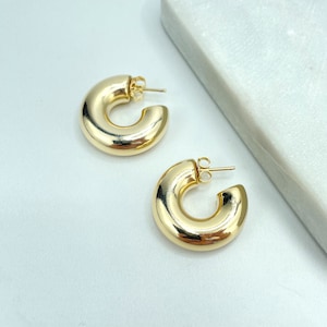 18k Gold Filled Bubble Hoop Earrings, 25mm Tubulat C-Hoop Earrings, 8mm Thickness Wholesale Jewelry Making Supplies