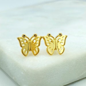 18k Gold Filled Butterfly Shape Stud Earrings, with Micro Black Cubic Zirconia, Petite Butterfly Earrings, Wholesale Jewelry