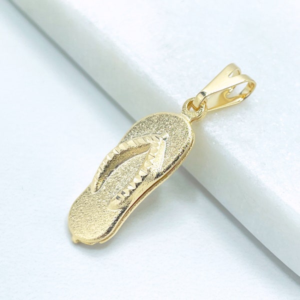18k Gold Filled Texturized Sandal, Flip Flop Shoes, Charm Pendants Wholesale Jewelry Making Supplies