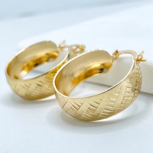 18k Gold Filled 9mm Thickness 25mm Textured Hoop Earrings Wholesale Jewelry Making Supplies