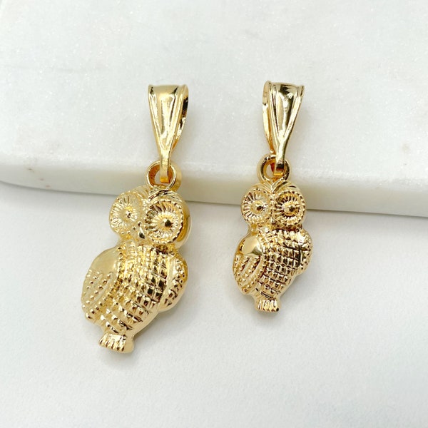 18k Gold Filled Puffed Texturized Owl Medium or Small Pendant Charms Wholesale Jewelry Making Supplies