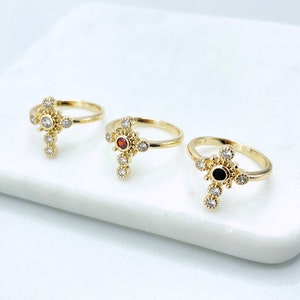 18k Gold Filled Deliciated Cross Shape Ring with Cubic Zirconia Red, White or Black, Wholesale Jewelry Making Supplies