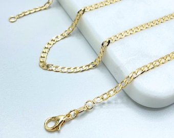 18k Gold Filled Cuban Link Chain 3mm Thickness, 16, 18, 20, 22 or 24 inches of length, Unisex Curb Link, Wholesale Jewelry Making Supplies